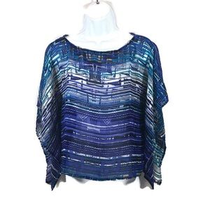Material Girl Sheer Top Blue Abstract Size Small